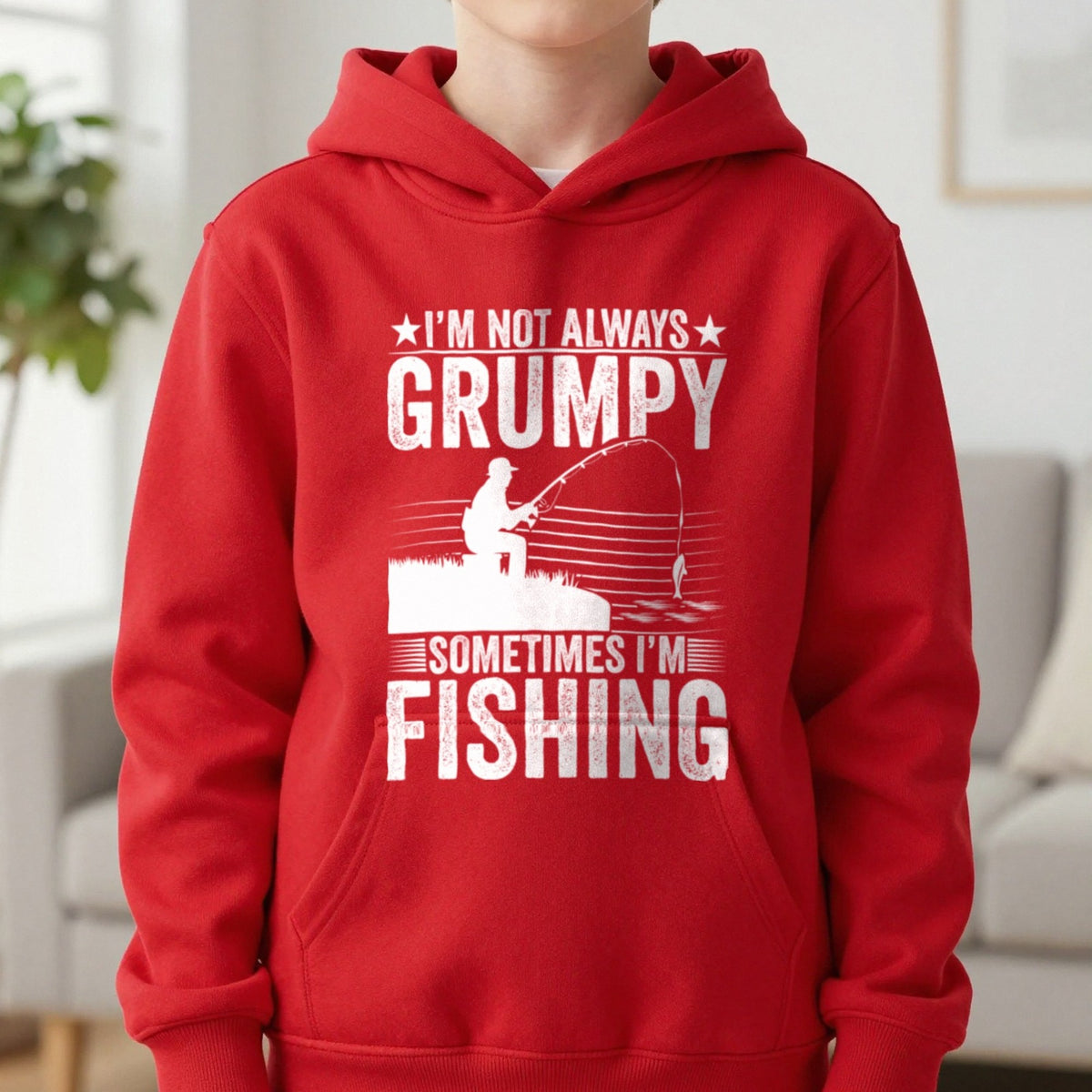 Spooky Halloween Black Cat Kids Hoodie in Red, worn, our photo