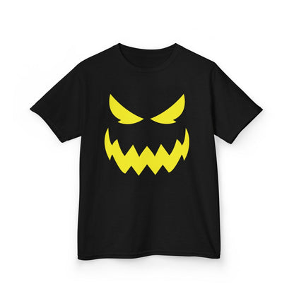 navy kids t-shirt with glowing spooky monster face design