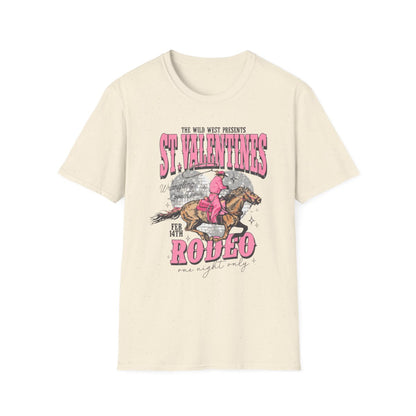 natural cotton t-shirt featuring bold rodeo cowgirl design