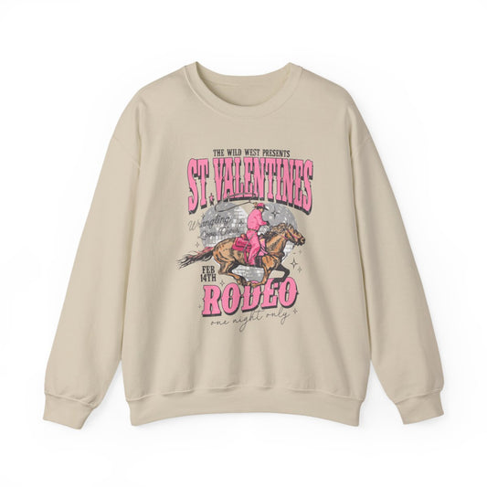 red sweatshirt with vintage rodeo and valentine's theme front print