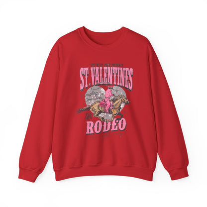 white sweatshirt with st. valentines rodeo western print for cowgirl gift