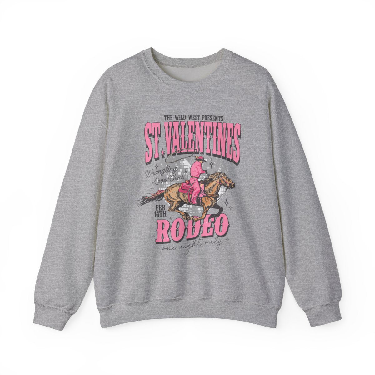 sand sweatshirt with st. valentines rodeo cowgirl design
