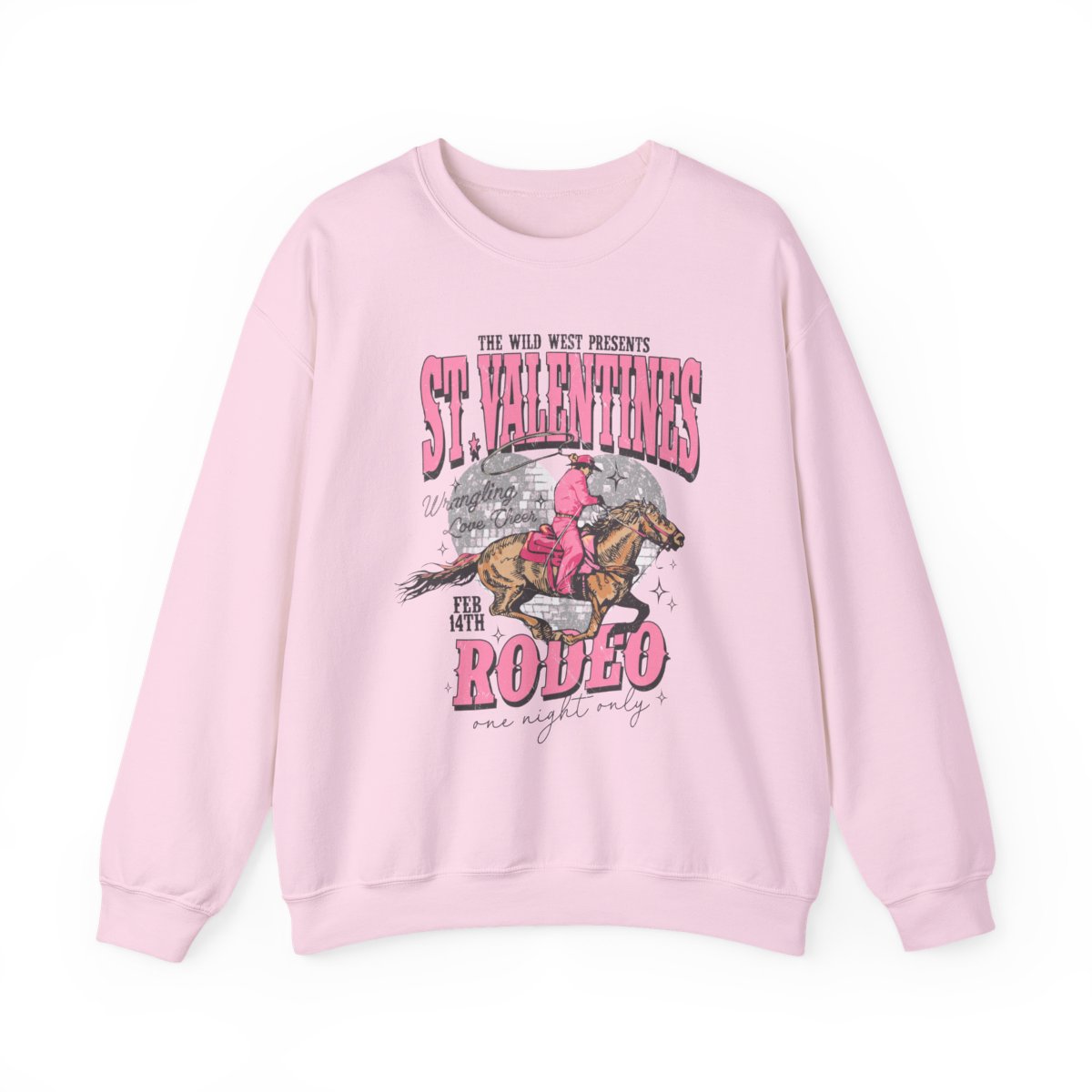 sport grey sweatshirt with bold rodeo and romantic valentine's graphic