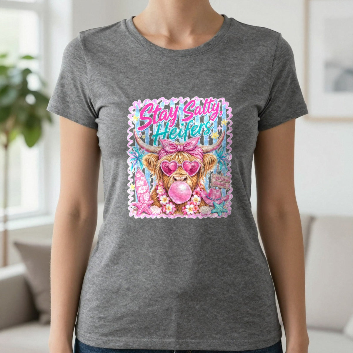 Stay Salty Heifers T-Shirt & Sweatshirt in Charcoal, worn, our photo