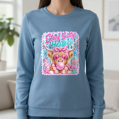 Stay Salty Heifers T-Shirt & Sweatshirt in Indigo Blue, worn, our photo