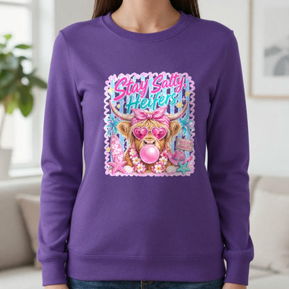 Stay Salty Heifers T-Shirt & Sweatshirt in Purple, worn, our photo