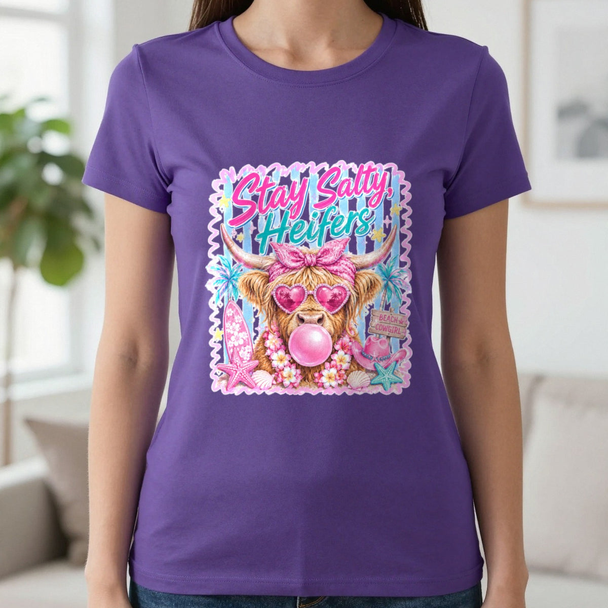 Stay Salty Heifers T-Shirt & Sweatshirt in Purple, worn, our photo