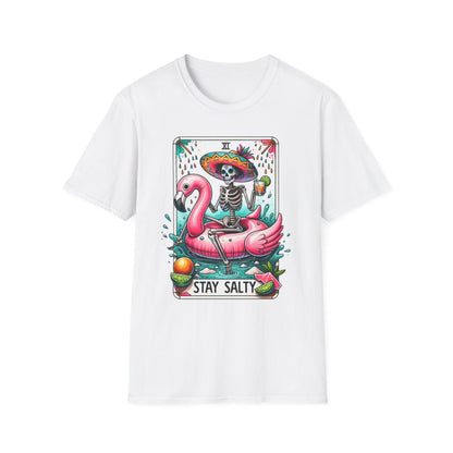 sport grey t-shirt with vibrant tarot stay salty print