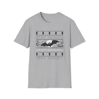 red t-shirt with stay spooky bat halloween graphic design