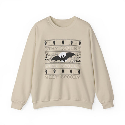 sand sweatshirt with gothic bat and moon halloween graphic