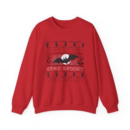 sport grey sweatshirt with stay spooky bat design worn