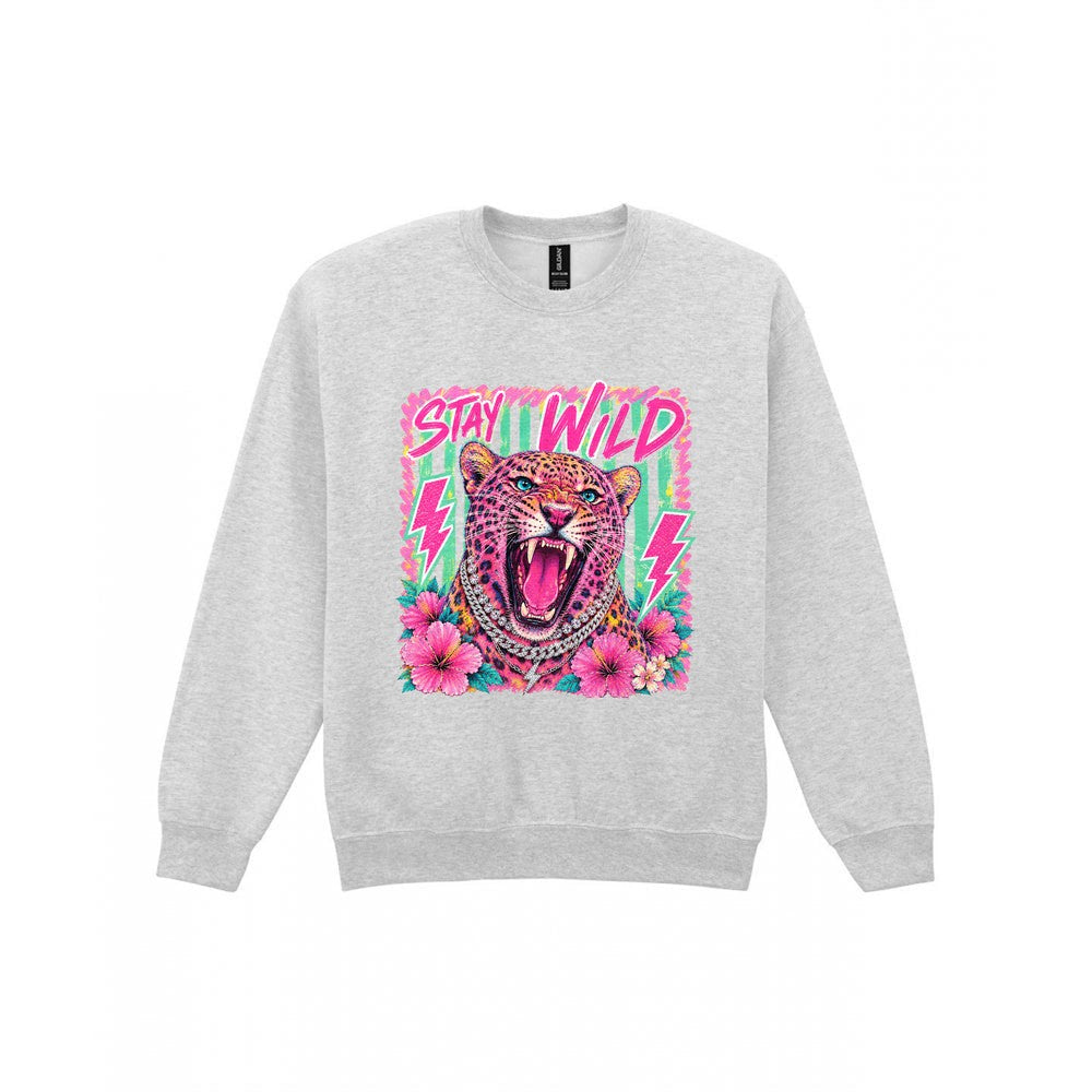 Stay Wild Leopard T-Shirt & Sweatshirt Sweatshirt in Sport Grey