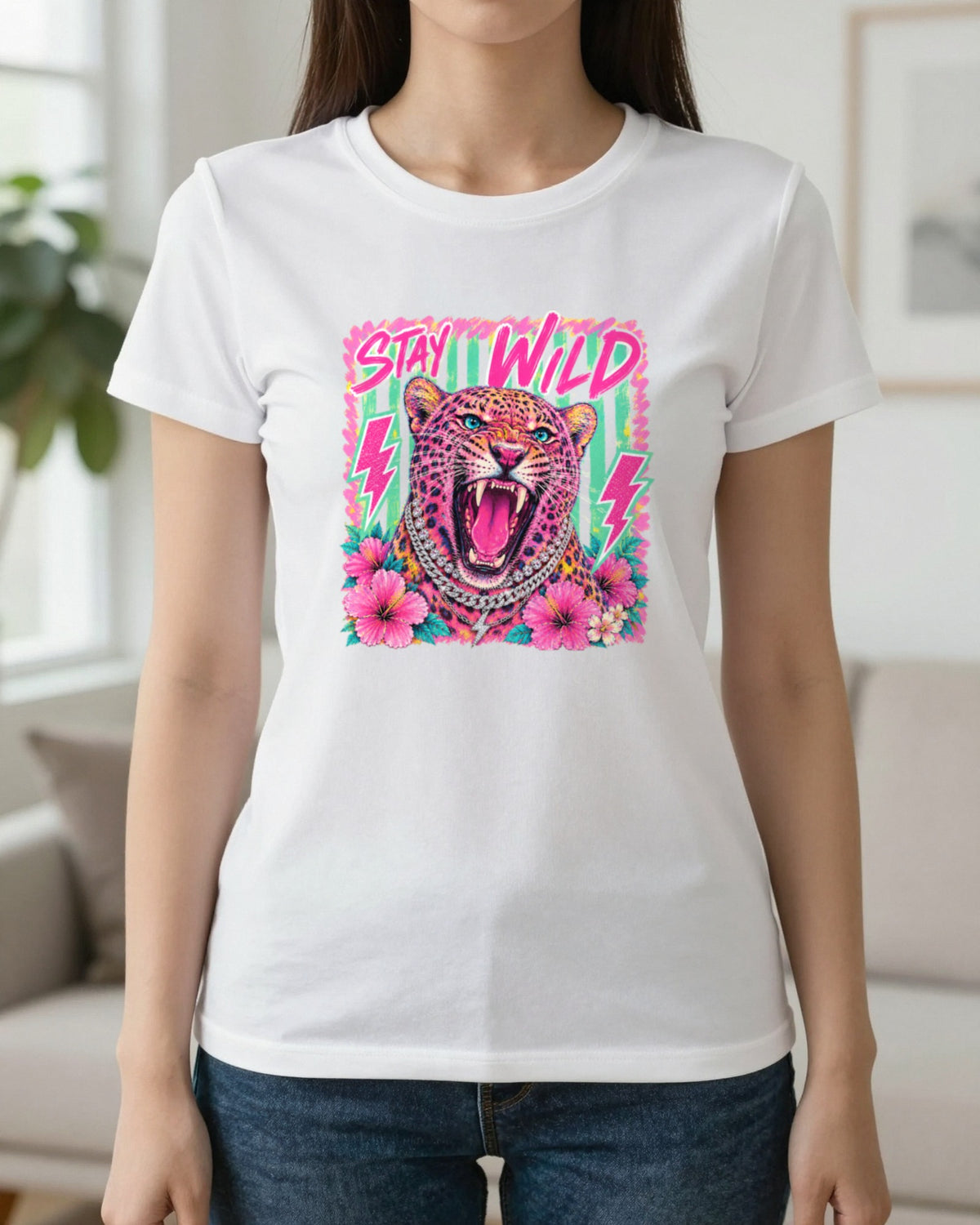 Stay Wild Leopard T-Shirt & Sweatshirt worn