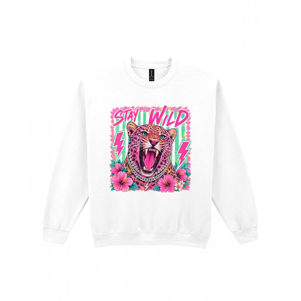 Stay Wild Leopard T-Shirt & Sweatshirt Sweatshirt in White