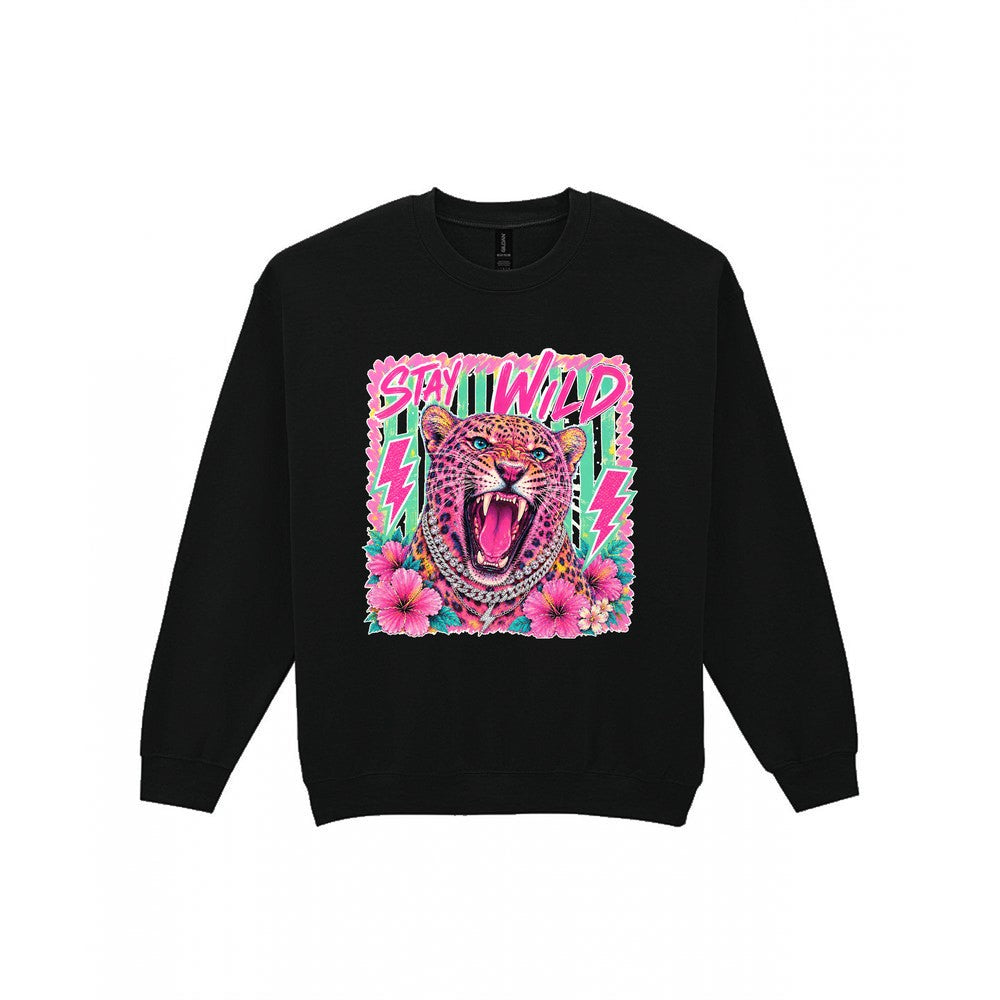 Stay Wild Leopard T-Shirt & Sweatshirt Sweatshirt in Black