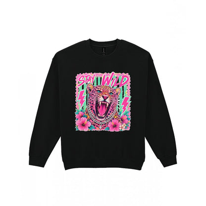 Stay Wild Leopard T-Shirt & Sweatshirt Sweatshirt in Black