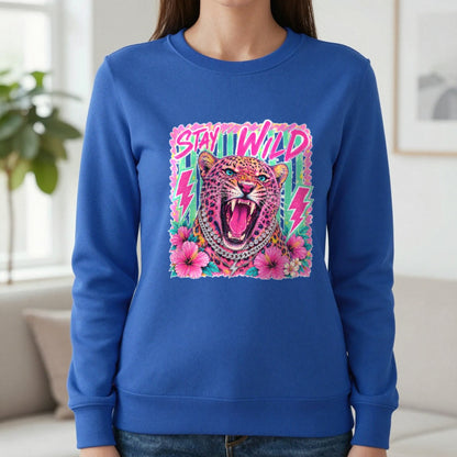 Stay Wild Leopard T-Shirt & Sweatshirt in Sapphire, worn, our photo