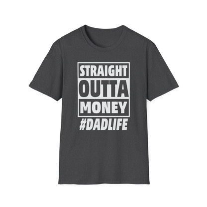 red t-shirt with straight outta money streetwear style dad graphic