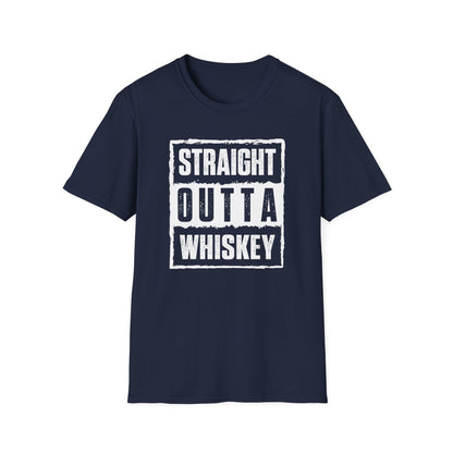 navy t-shirt with Straight Outta Whiskey whiskey lover graphic