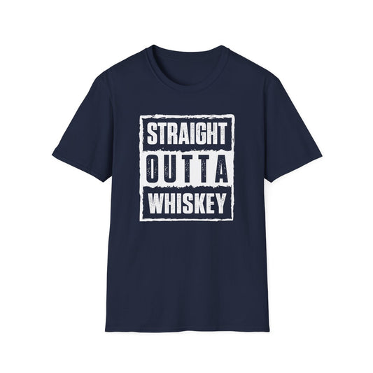 navy t-shirt with Straight Outta Whiskey whiskey lover graphic