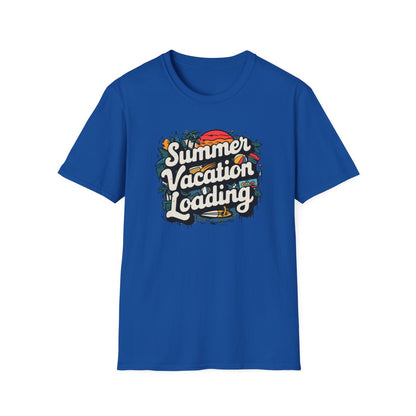 light blue t-shirt with summer holiday loading funny vacation graphic