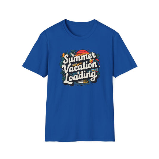 light blue t-shirt with summer holiday loading funny vacation graphic