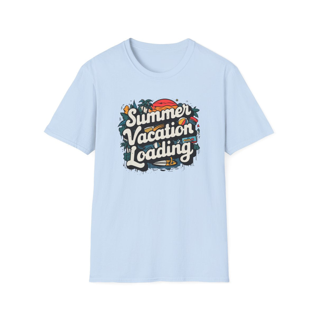 black t-shirt with summer holiday loading travel design back view