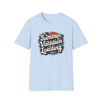 black t-shirt with summer holiday loading travel design back view