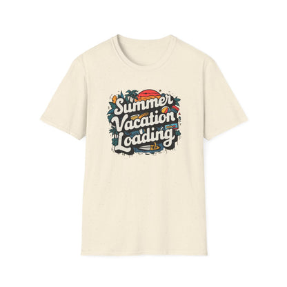 red t-shirt with summer holiday loading graphic front detail