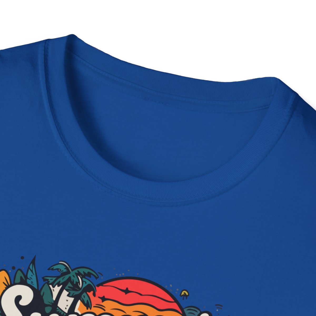 royal blue t-shirt with summer holiday loading design size reference