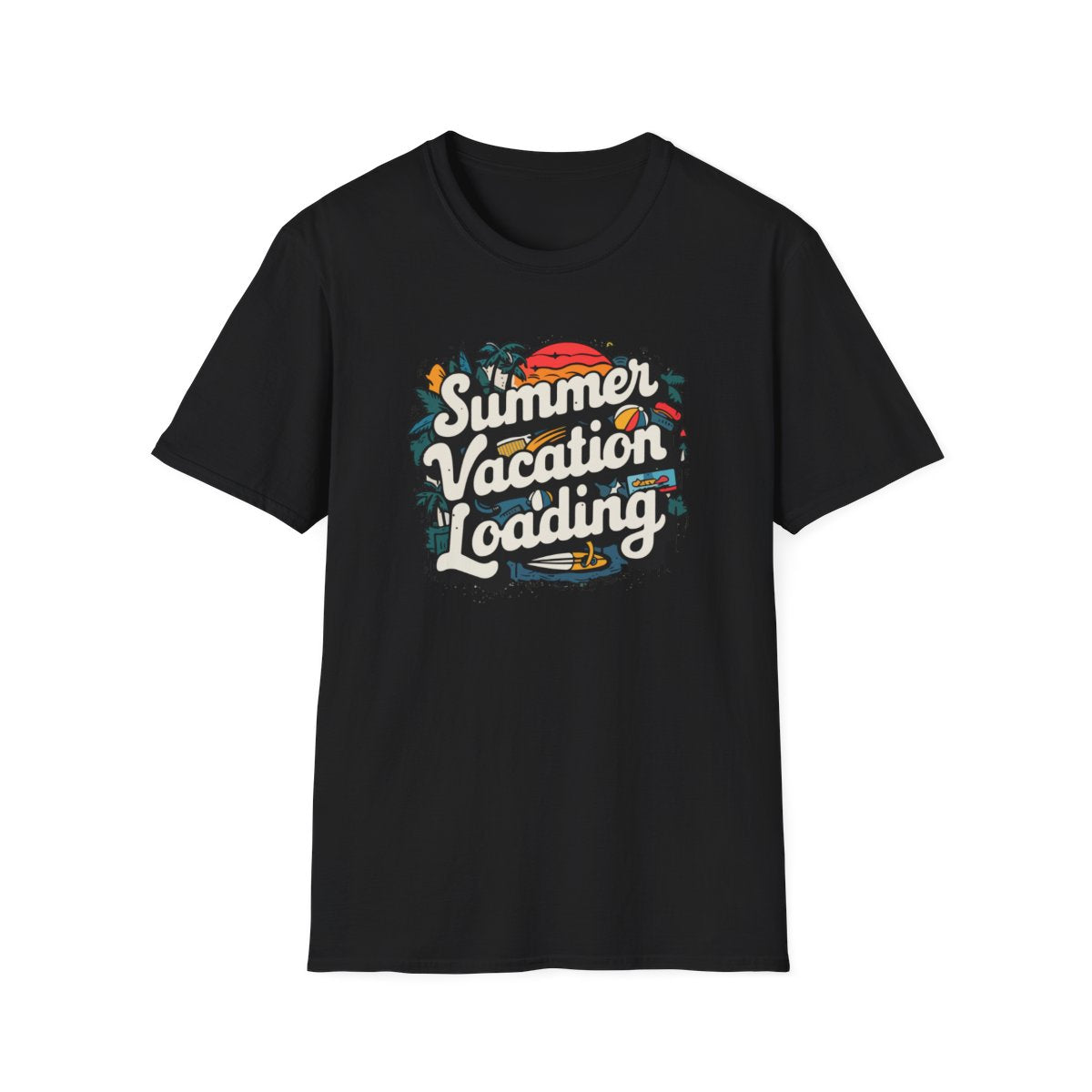 dark heather t-shirt with summer holiday loading funny travel tee