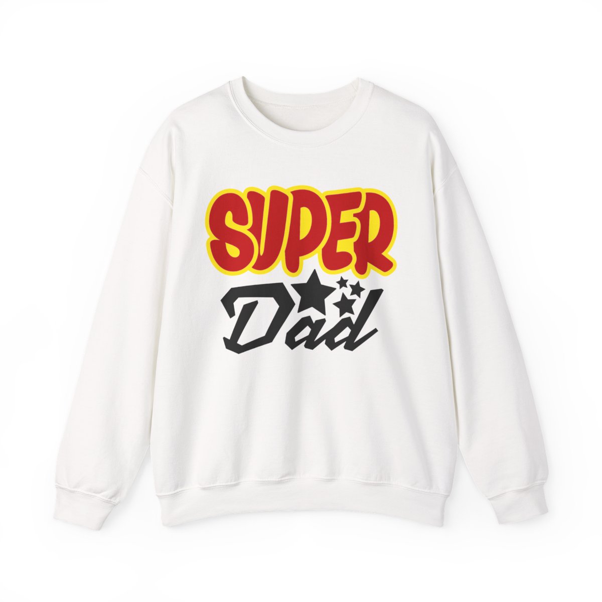 white sweatshirt with super dad graphic for fathers day gift