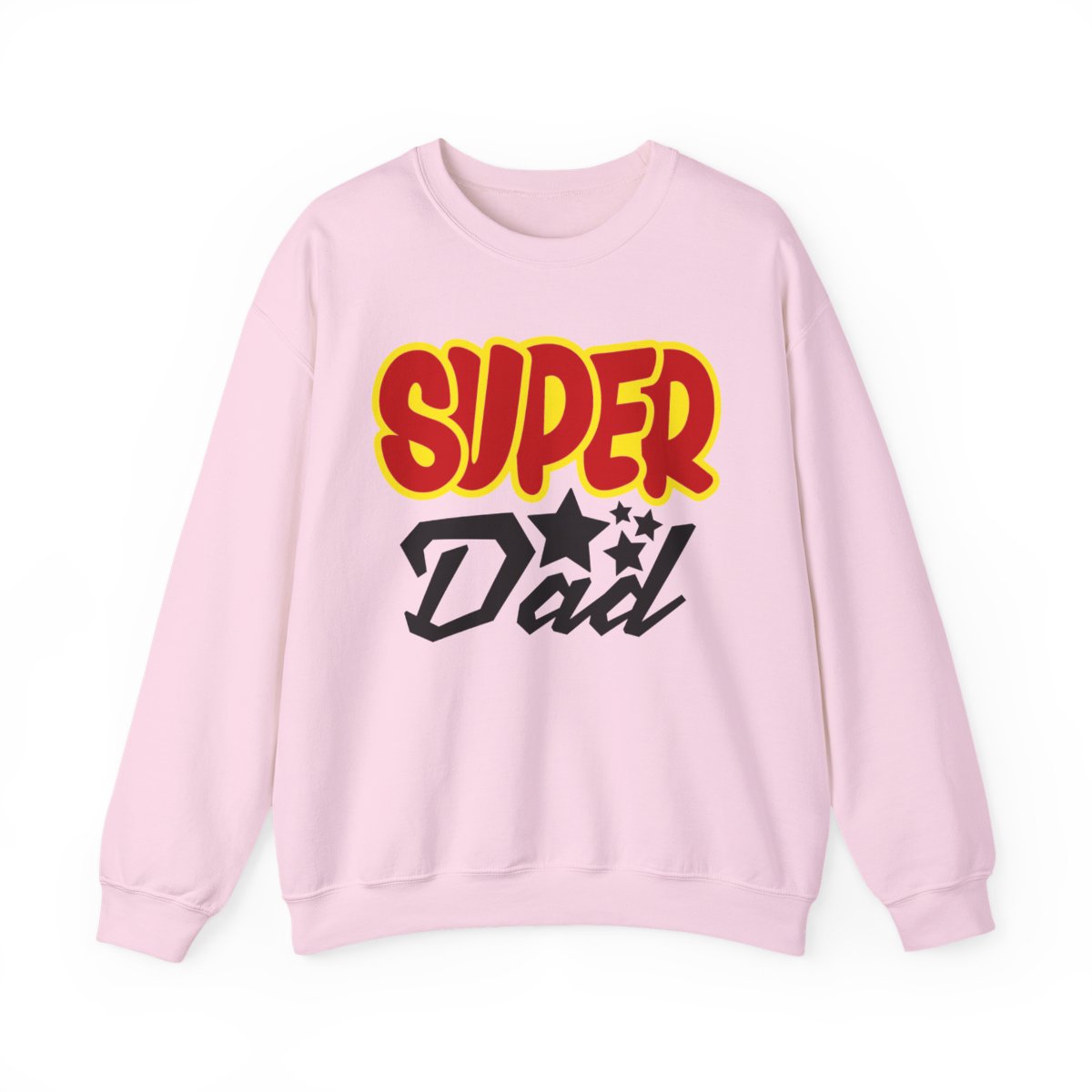 light pink sweatshirt with super dad printed design