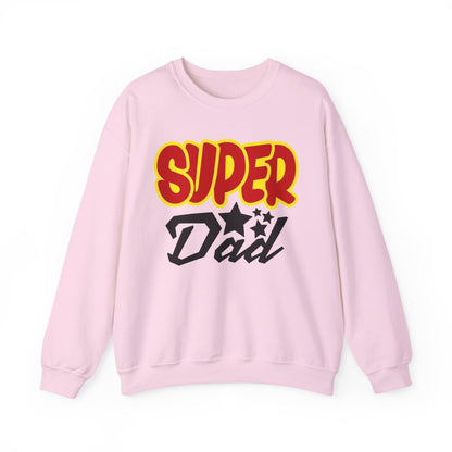 light pink sweatshirt with super dad printed design