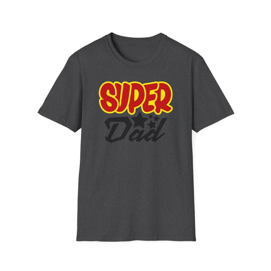 white t-shirt with super dad funny design for dads