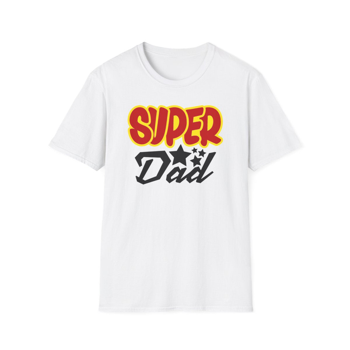 red t-shirt with bold super dad slogan design