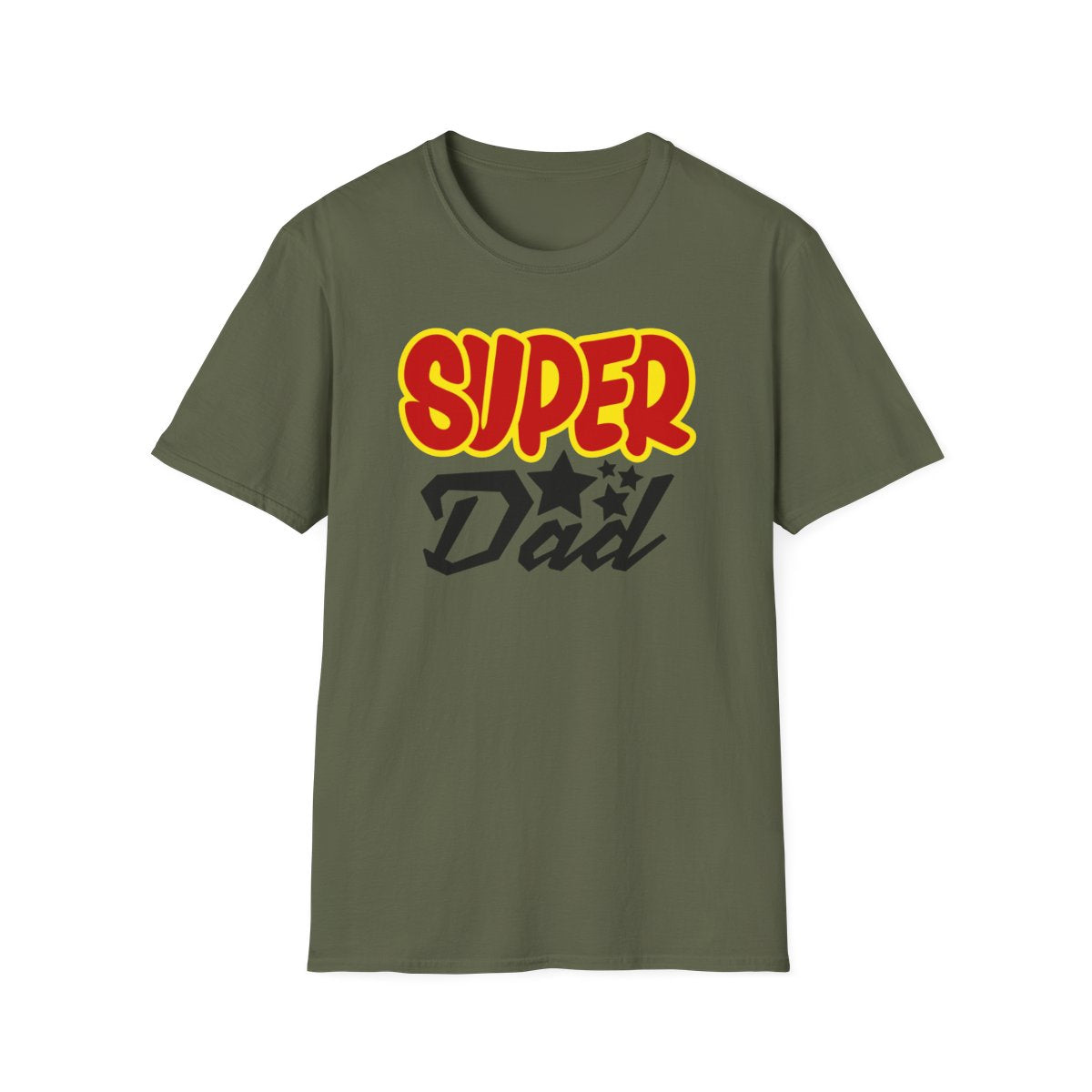 military green t-shirt with super dad graphic for dads
