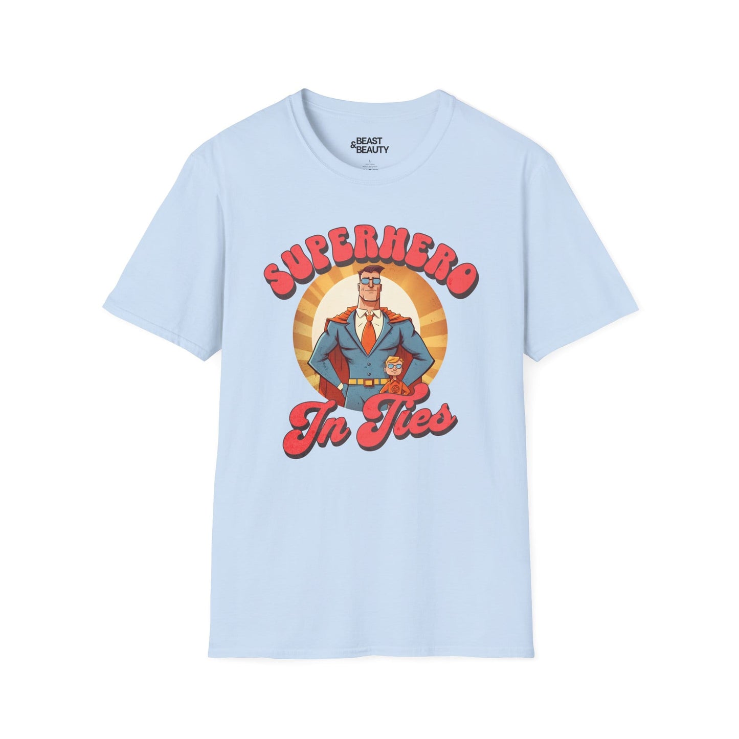 superhero in ties t-shirt light blue t-shirt Father's Day gift idea