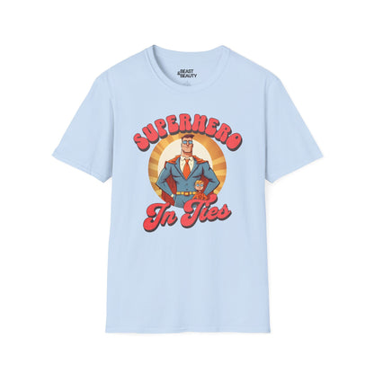 superhero in ties t-shirt light blue t-shirt Father's Day gift idea
