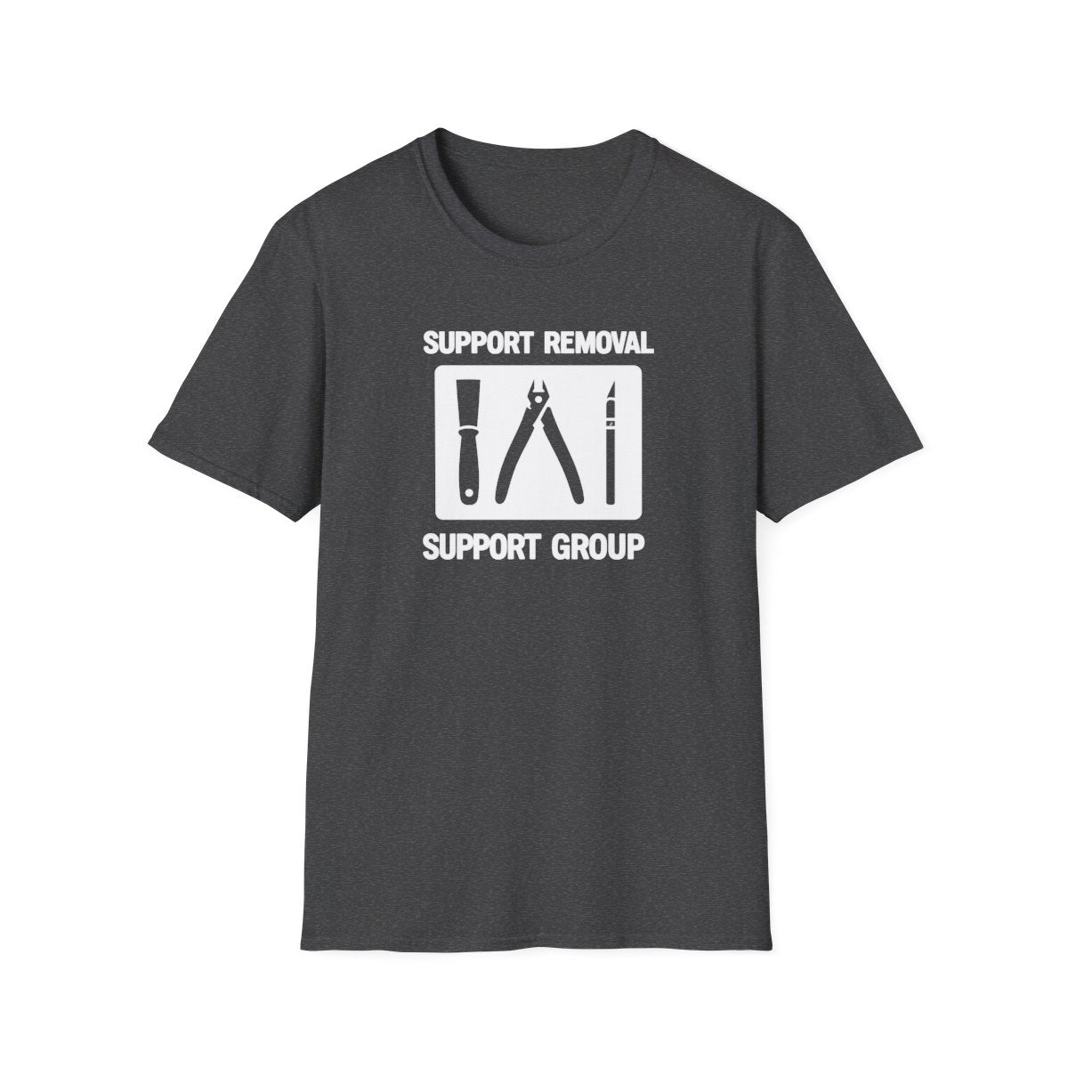 dark heather t-shirt with 3d printing support removal funny slogan print