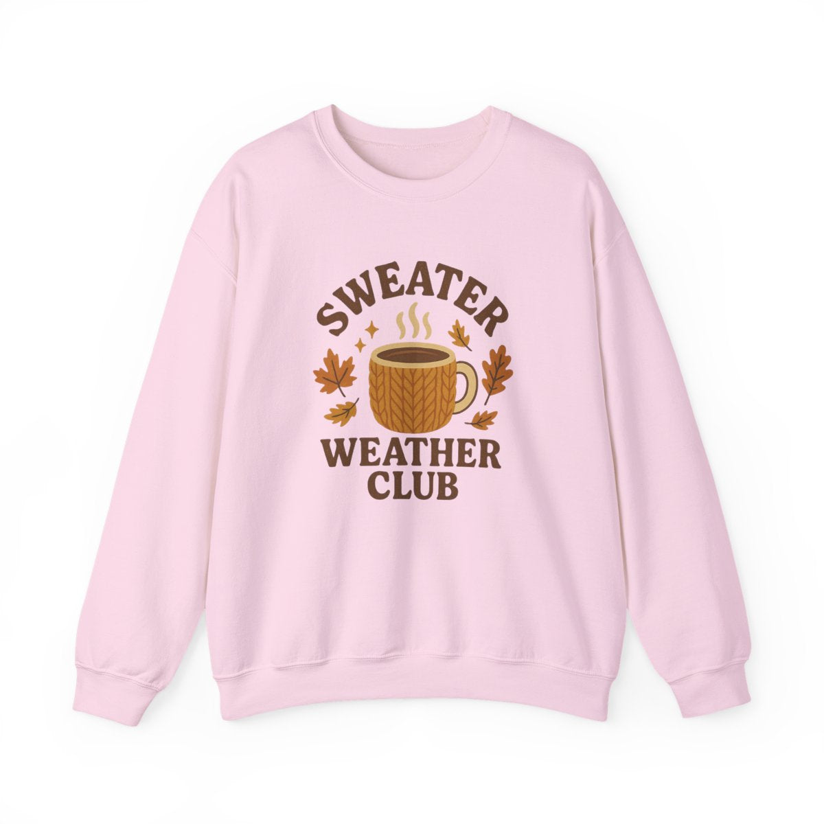 white sweatshirt with sweater weather club slogan design