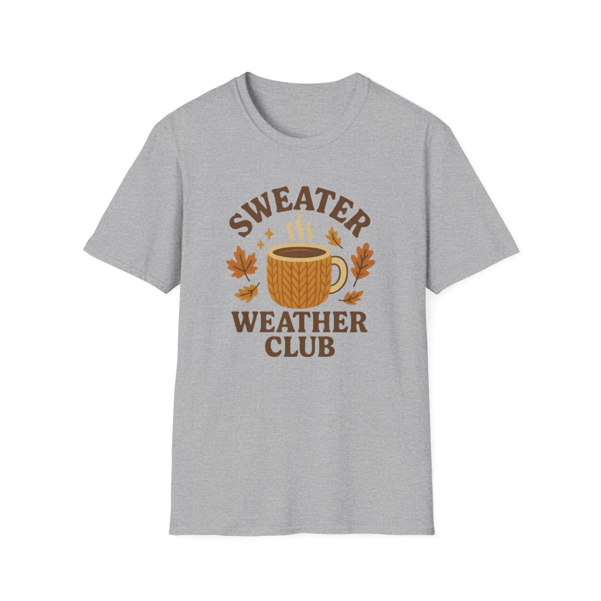 light blue t-shirt with sweater weather club cozy autumn design