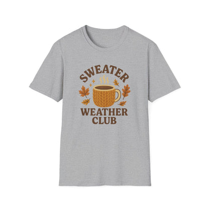 light blue t-shirt with sweater weather club cozy autumn design