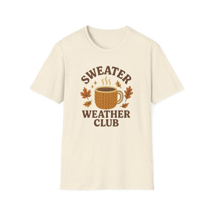 white t-shirt with sweater weather club graphic print for autumn lovers