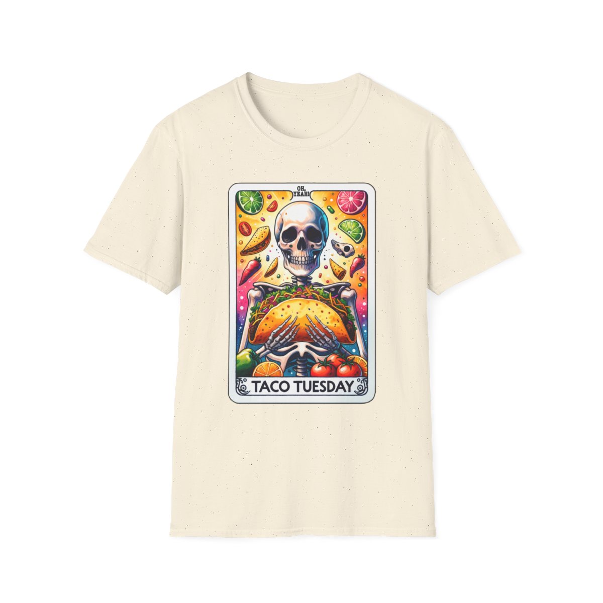 red t-shirt with taco lover tarot illustration