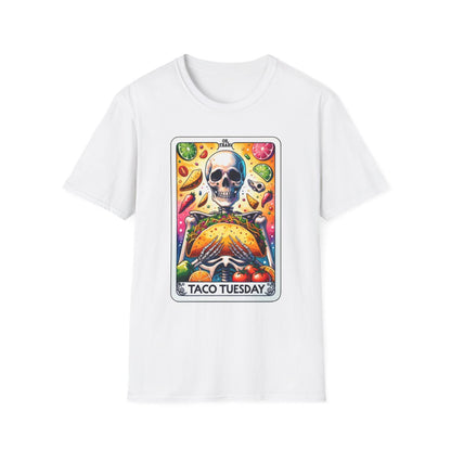 light blue t-shirt with taco Tuesday funny foodie graphic