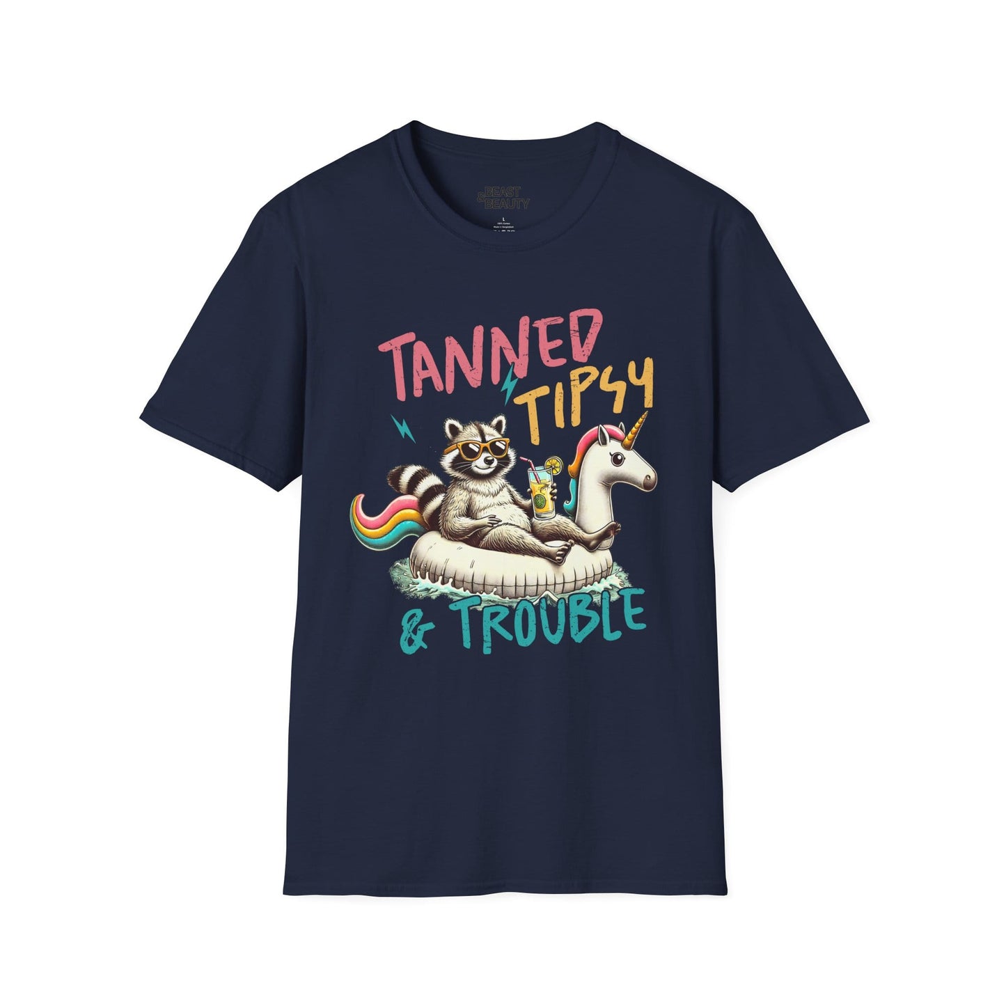 tanned tipsy & trouble t-shirt navy t-shirt gift gift idea
