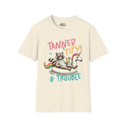 tanned tipsy & trouble t-shirt natural t-shirt gift gift idea