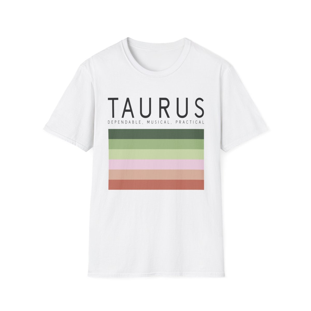 white t-shirt with taurus zodiac symbol and earthy tones graphic