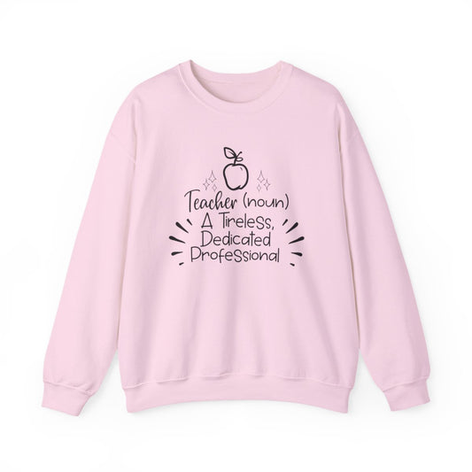 light pink sweatshirt with teacher definition graphic design